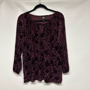 JM Collection Burgundy Floral Blouse